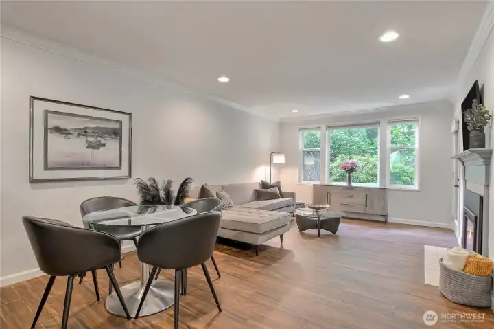 Spacious living/dining with private views.