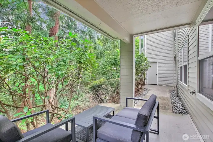 A unique convenience is access to the garage door just steps away from your rear patio!