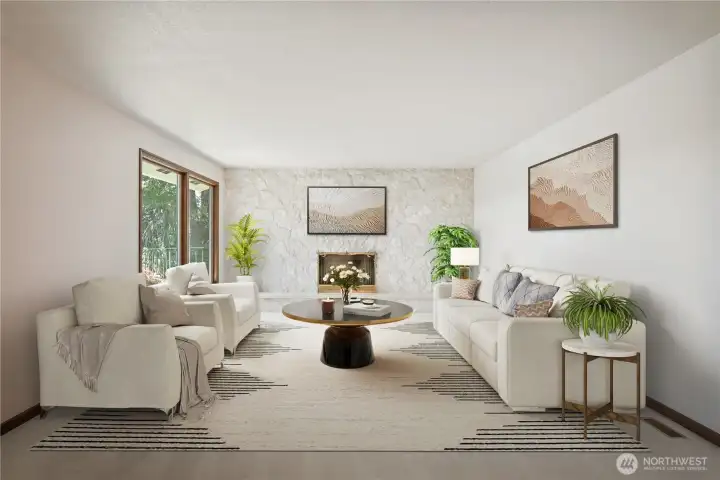 Spacious formal living room with river views.