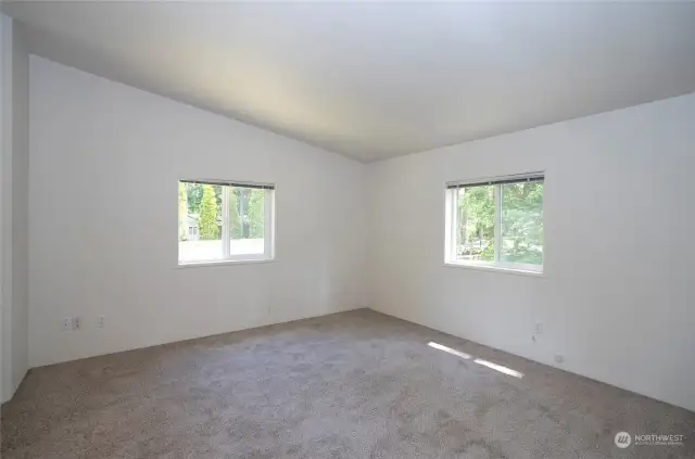Large primary bedroom. Vaulted ceilings throughout this home make it feel very spacious.