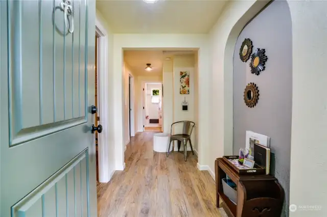 Enter into the 2 Bed/1 Bath attached ADU on the left side of the home.