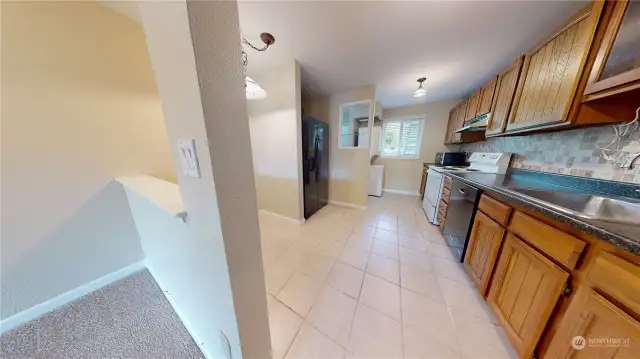 Kitchen from Living Room Showing Pony Wall