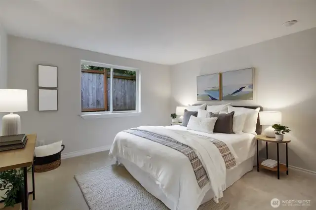 The large second bedroom can comfortably hold a queen or even king-sized bed.