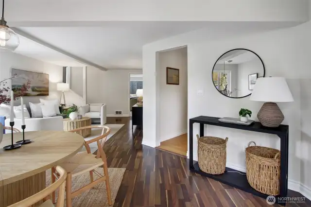 Inside is a generous entryway, and the dining room sits conveniently to your left.