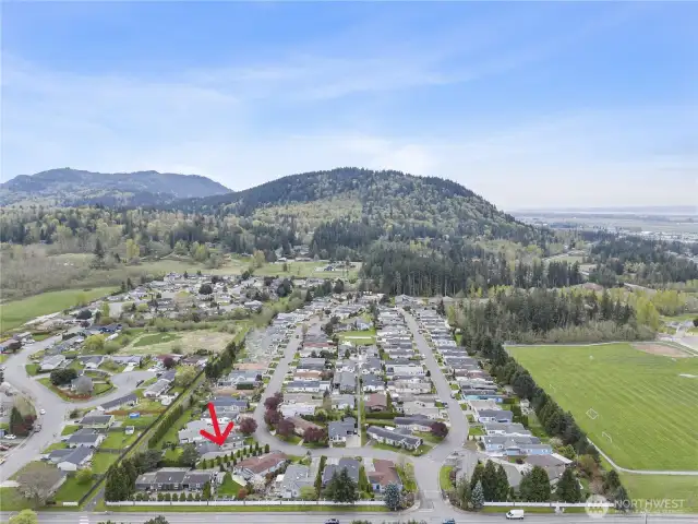 Another Drone view with approx location of home in park