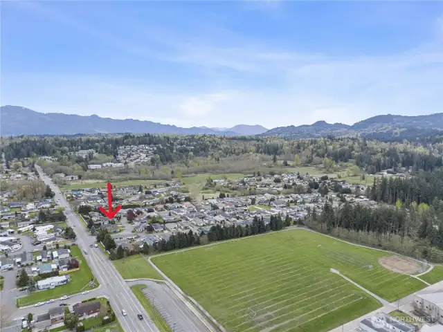 Another Drone view with approx location of home in park