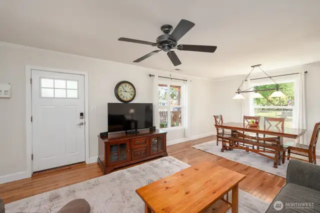 Front entry into the sunny living room.