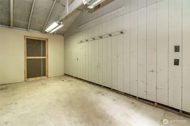 The shed attached to the back of the garage has power and 2 entrances.
