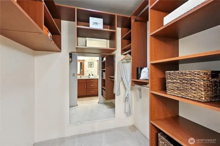 Primary closet system assures there is room for everything.