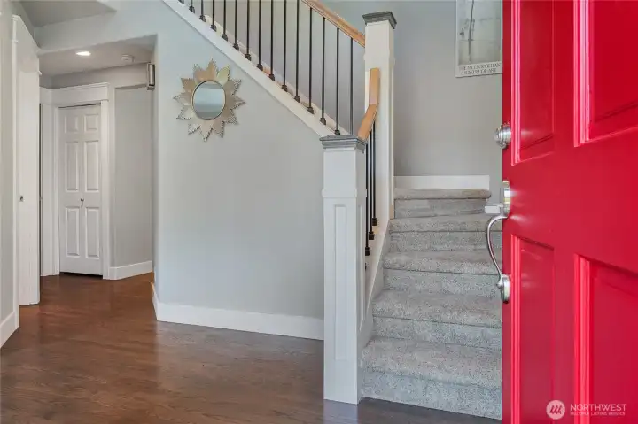 As you enter the home you are greeted by stunning real hardwood floors throughout the main level except for the carpeted office. Exquisite attention to detail is evident throughout the home.