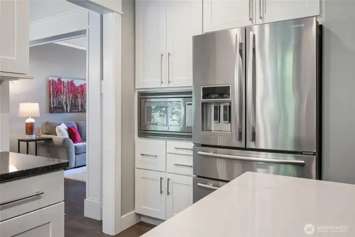 A built-in microwave is conveniently located.