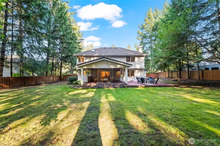 Backyard blends seamlessly with the PNW setting.