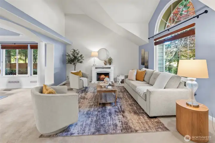 Vaulted ceilings create openness and light.
