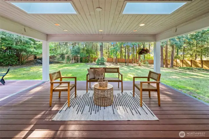A seamless extension of the home, designed for gathering in every season. Skylights bring the natural light in.