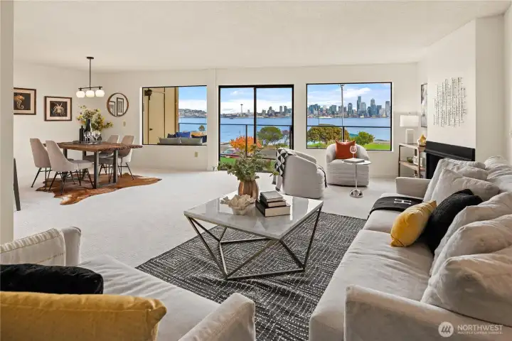 The oversized living area features expansive wireless views of Elliott Bay and the Seattle Skyline.