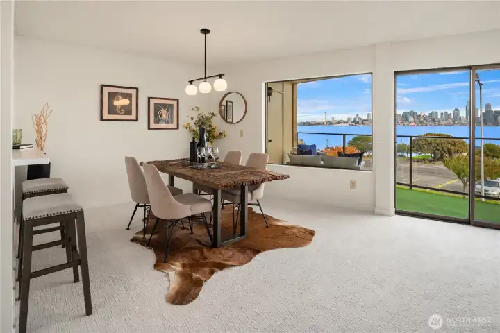 The spacious dining room can handle your largest dinner parties as well as intimate dinners for two.