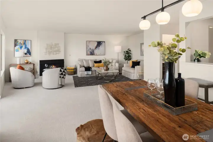 Looking across this great room you can see how much extra room remains even with these large pieces and multiple seating arrangements.