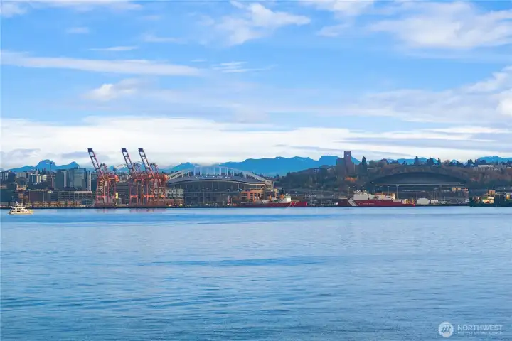 Looking just across the water towards the stadiums you get the Cascade mountain range.