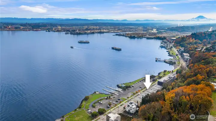 This overhead shot shows how great this location is. The water tax dock is just above the arrow on the right.