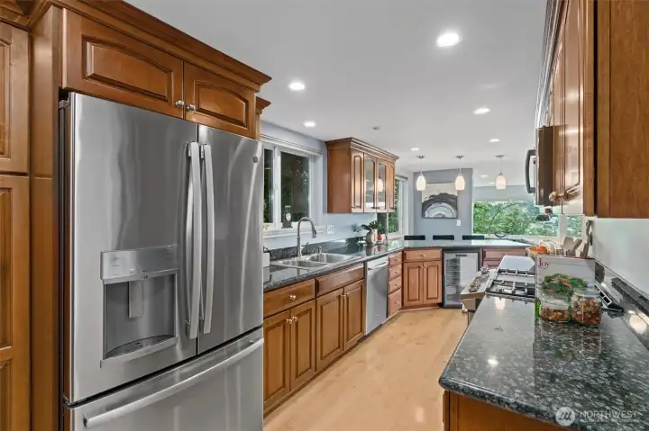 Lots of cabinets and built in drink fridge