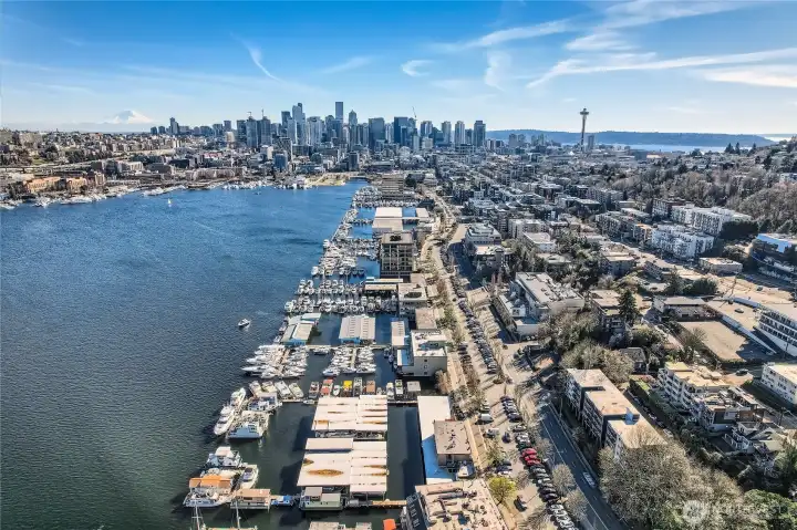 Aerial showing houses close proximity to downtown