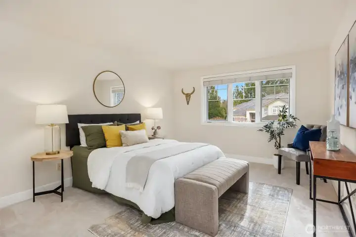 Three additional bedrooms and a full bath are thoughtfully positioned on the upper level. Bedroom #2.