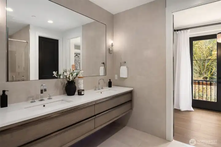 Primary suite with double floating vanity
