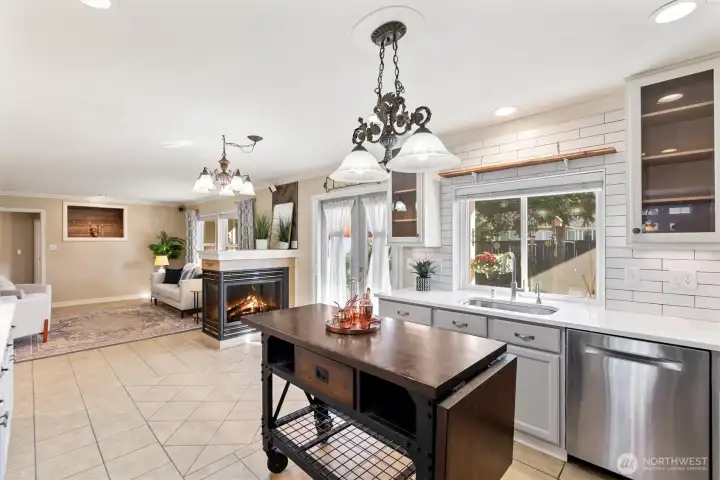 Another view of kitchen looking into family room