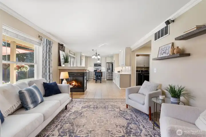view of family room looking into kitchen