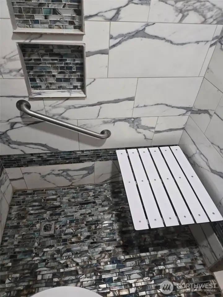 Custom 400lb flip down shower seat