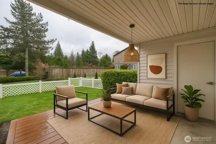 Backyard patio and storage closet