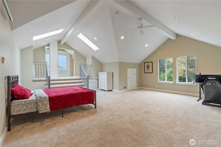 Bonus room or 4th bedroom. So much storage in this space with built-in cubbies, loft area is 2 rooms with French doors & a Juliet balcony