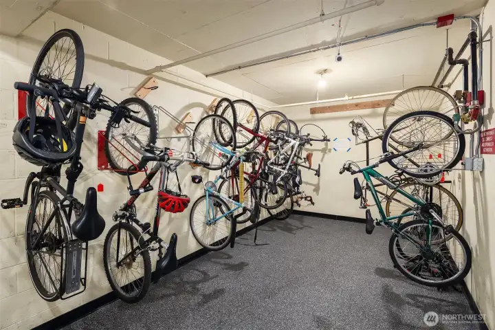 Garage level secure and dry bike storage!