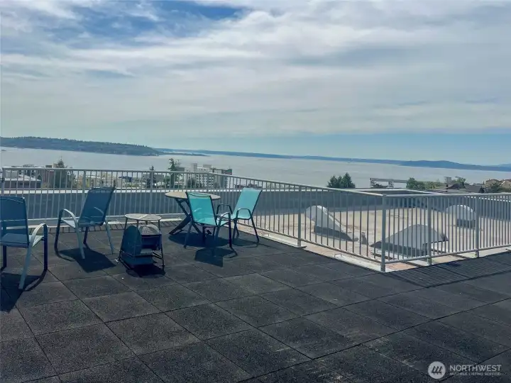 Another view from the rooftop deck (to the left is the Space Needle and city skyline. This view is looking Southwest towards West Seattle and the Olympic Mountains (and stunning sunsets).
