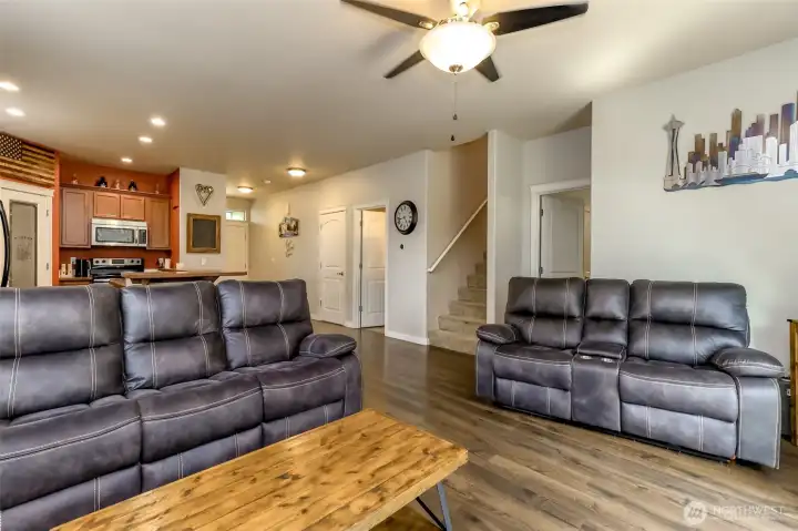 Living room looking into kitchen