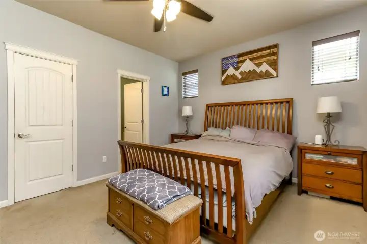 Primary bedroom one door leads to primary bath 2nd door is #2 closet