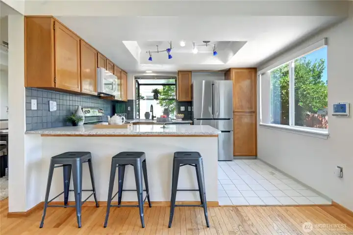 Ceramic tile flooring & backsplash. New lighting and Stainless Steel refrigerator. Ceramic tile flooring & backsplash. New lighting and Stainless Steel refrigerator.