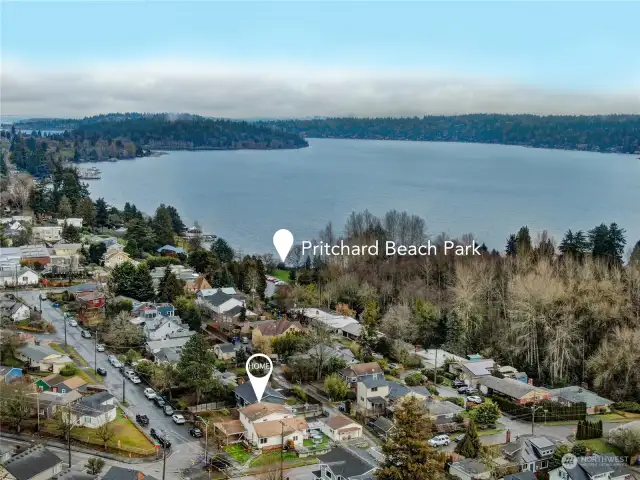 short walk in the other direction brings you to Pritchard Beach Park. Swim or kayak in Lake Washington, or hold a function in the community building.