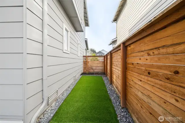 Turf in the yard for easy maintenance.