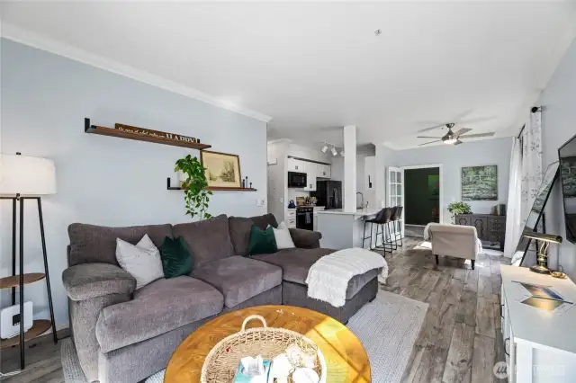 Cozy Family Room with slider to covered patio