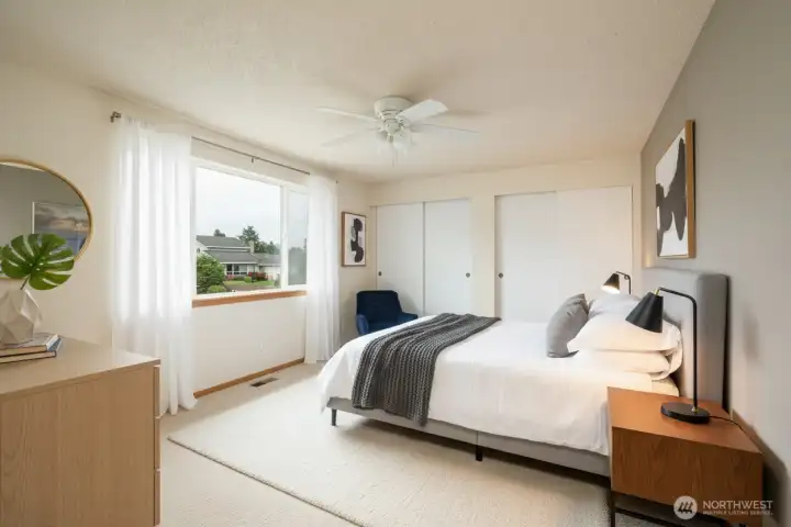 Virtually staged primary bedroom