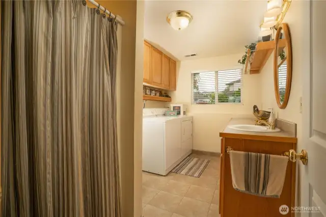 Downstairs bathroom and laundry room all rolled into one