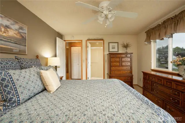 Primary bathroom if to the right of the bedroom entry