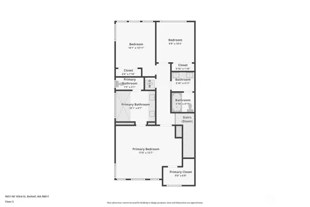 Third floor with 3 bedrooms, 2 bath rooms & Laundry closet