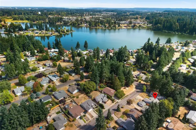 Aerial View of house and  Long Lake