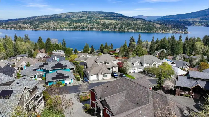 Lake Whatcom is nearby and seen through many of the windows