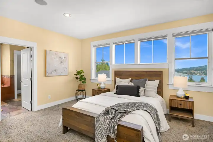 Master bedroom with lake views