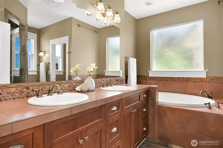 Master bathroom with radiant floor heating