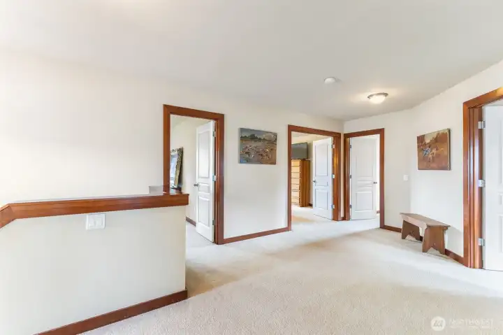 Upstairs loft entering into 3 bedrooms and 2 BONUS ROOMS