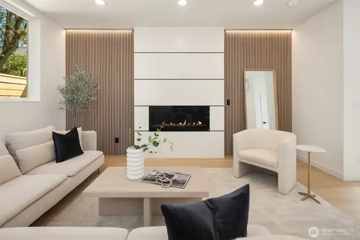 Stunning fireplace and feature wall